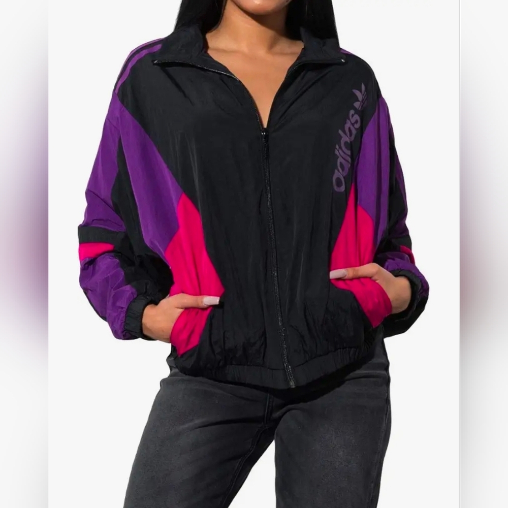 Adidas Women's Black and Pink Bomber Jacket